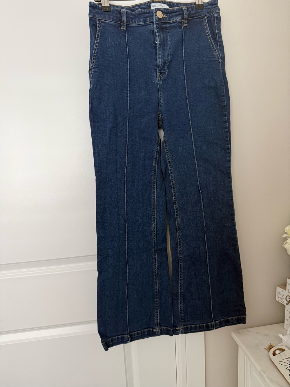 Avec Les Filles Dark Blue Flare Wide-Leg Jeans size 28